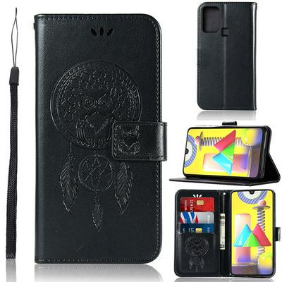 Embossed Dreamcatcher Pattern Wrist Strap Style Shockproof Side Flip PU Leather + Soft TPU Card Slots with Magnetic Buckle and Stand Wallet Case for Samsung Galaxy M31