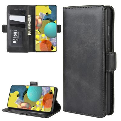 Retro Side Flip Shockproof Anti-Scratch PU Leather + Soft TPU Picture Frame Double Buckles with Stand and Card Slots Wallet Case for Samsung Galaxy A51 5G