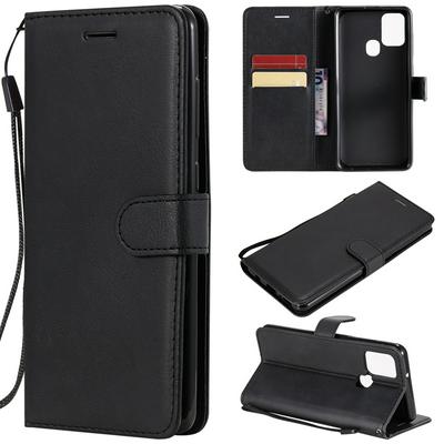 Solid Color Wrist Strap Style Shockproof Side Flip PU Leather + Soft TPU Card Slots with Stand and Magnetic Buckle Wallet Case for Samsung Galaxy A21S