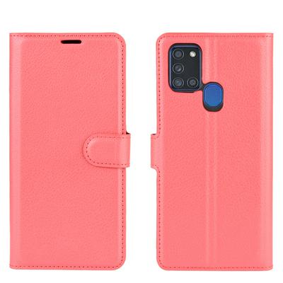 Solid Color Litchi Pattern Shock-Absorption Side Flip PU Leather + Soft TPU Card Slots with Magnetic Buckle and Stand Wallet Case for Samsung Galaxy A21s