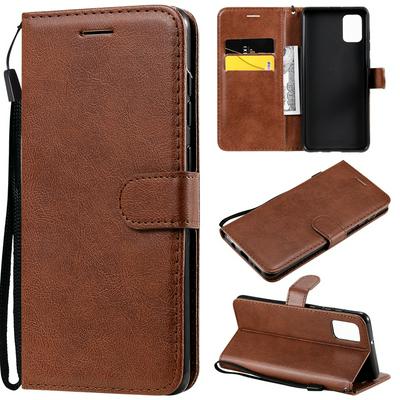Solid Color Wrist Strap Style Shockproof Side Flip PU Leather + Soft TPU Card Slots with Stand and Magnetic Buckle Wallet Case for Samsung Galaxy A31