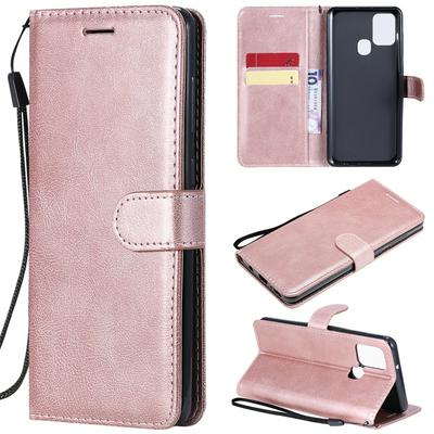 Solid Color Wrist Strap Style Shockproof Side Flip PU Leather + Soft TPU Card Slots with Stand and Magnetic Buckle Wallet Case for Samsung Galaxy A21S