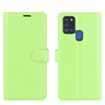 Solid Color Litchi Pattern Shock-Absorption Side Flip PU Leather + Soft TPU Card Slots with Magnetic Buckle and Stand Wallet Case for Samsung Galaxy A21s