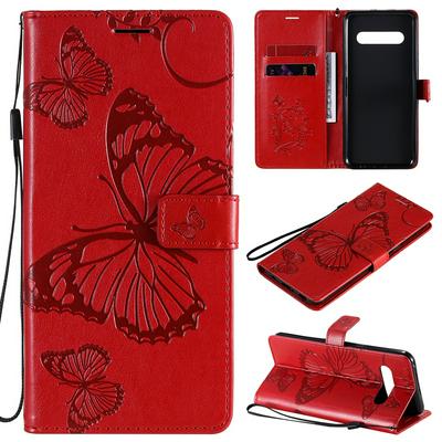 Embossed Butterflies Pattern Wrist Strap Style Anti-Drop Side Flip PU Leather + Soft TPU Stand with Magnetic Buckle and Card Slots Wallet Protective Case for LG V60 ThinQ 5G