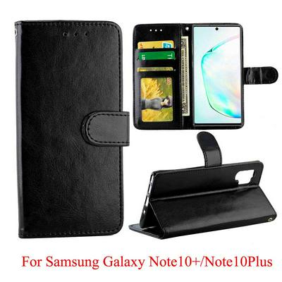 Crazy Horse Pattern Folded Photo Frame Left and Right Open Scratch Resistant PU Leather Phone Cover with Stand and Card Slots for Samsung Galaxy Note 10+/Samsung Galaxy Note 10 Pro