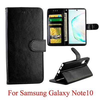 Crazy Horse Pattern Folded Photo Frame Left and Right Open Scratch Resistant PU Leather Phone Cover with Stand and Card Slots for Samsung Galaxy Note 10