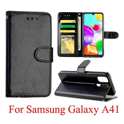 Crazy Horse Pattern Folded Edge Photo Frame Open Left and Right Scratch Resistant PU Leather Phone Cover with Stand and Card Slots for Samsung Galaxy A41