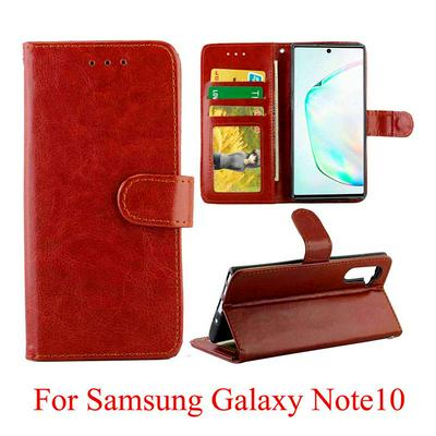 Crazy Horse Pattern Folded Photo Frame Left and Right Open Scratch Resistant PU Leather Phone Cover with Stand and Card Slots for Samsung Galaxy Note 10