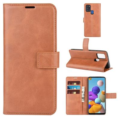 Square Buckle Left and Right Open Scratch Resistant PU Leather Phone Cover with Stand and Card Slots for Samsung Galaxy A21S