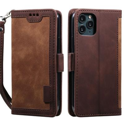 Retro Stitching Color Wrist Strap Style Side Flip Anti-Drop PU Leather + Soft TPU Picture Frame Card Slots with Magnetic Buckle and Stand Wallet Case for iPhone 12 Pro Max (6.7)
