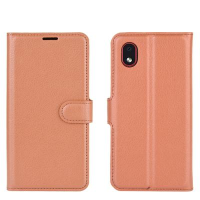 Solid Color Litchi Pattern Shock-Absorption Side Flip PU Leather + Soft TPU Card Slots with Magnetic Buckle and Stand Wallet Case for Samsung Galaxy A01 Core / M01 Core