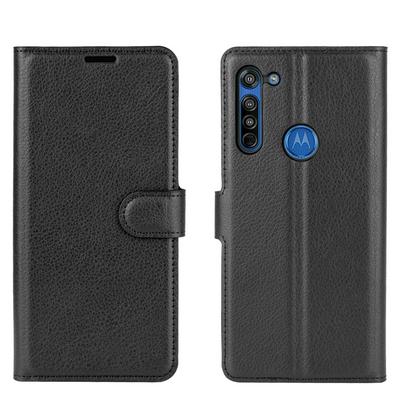 Solid Color Litchi Pattern Shock-Absorption Side Flip PU Leather + Soft TPU Card Slots with Magnetic Buckle and Stand Wallet Case for Motorola Moto G8