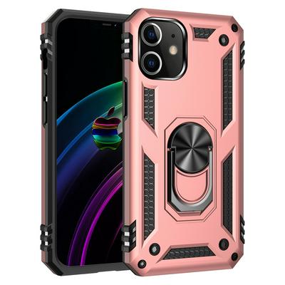 Thin Shockproof Scratch-Resistance PC+TPU Phone Protective Case with Metal Ring Kickstand and Metal Patch for Apple iPhone 12 Pro Max (6.7)