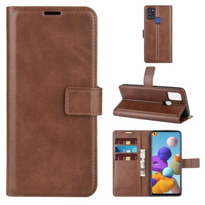 Square Buckle Left and Right Open Scratch Resistant PU Leather Phone Cover with Stand and Card Slots for Samsung Galaxy A21S
