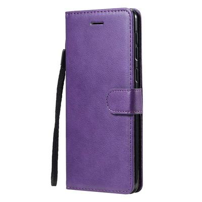 Solid Color Wrist Strap Style Shockproof Side Flip PU Leather + Soft TPU Card Slots with Magnetic Buckle and Stand Wallet Case for Samsung Galaxy A21