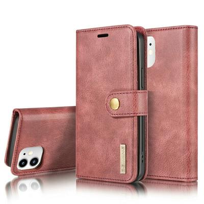 DG.MING Two-fold Cowhide Pattern Scratch Resistant Detachable PU Leather Wallet Phone Case with Card Slots for iPhone 12 mini