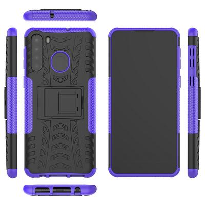 Dazzling Pattern Scratch Resistant Shockproof Hard PC +TPU Back Cover Case with Foldable Stand for Samsung Galaxy A21