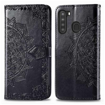 Relief Mandala Pattern Three Card Slots Series Side Flip PU Leather + Soft TPU with Magnetic Buckle and Stand Wallet Case for Samsung Galaxy A21 US Version