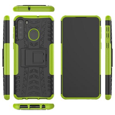 Dazzling Pattern Scratch Resistant Shockproof Hard PC +TPU Back Cover Case with Foldable Stand for Samsung Galaxy A21