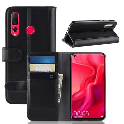 Side Flip Wallet Style Genuine Leather + Soft TPU Card Slots with Stand and Magnetic Buckle Case for Huawei Nova 4 