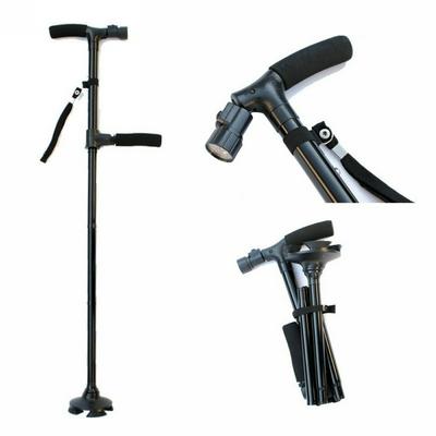 2 Handled Crutch with More Grip Less Slip LED Light Foldable Reed Elderly Stool Aluminum Cane TV Elderly Small Four-legged Walking Stick 