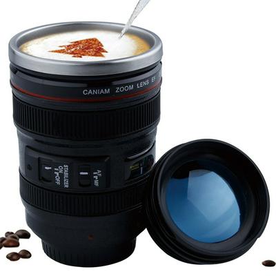 400ml Stainless Steel Camera Lens Mug With Lid New Fantastic Coffee Mugs Tea Cup SLR Camera Spring Cups Drinkware