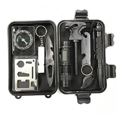 Outdoor Survival EDC Camping First Aid Sos Defense Pen + Flashlight + Fire Stick + Scale + Whistle + Key Ring Knife + Compass + Tool Card + Key Light + Box 