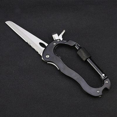 Outdoor Camping Fast Hanging Outdoor Five-in-one Multi-function Carabiner Safety Bracket With Folding Pocket Knife Keychain Screwdriver Bottle Opener with Lock