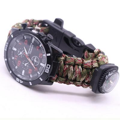 3 in1 Emergency Survival Bracelet Outdoor Rescue Parachute Cord Whistle Compass Watch Paracord Umbrella Rope Weaving Flint + Compass Seven-core Braided  