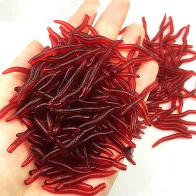 100pcs Soft Lure Fishing Simulation Earthworm Red Worms Artificial Tackle Lifelike Fishy Smell Lures 