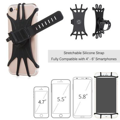 Silicone Bike Phone Mount with Slotted Strap Adjustable Bicycle Phone Holder for 4 to 6 inch Cellphone 