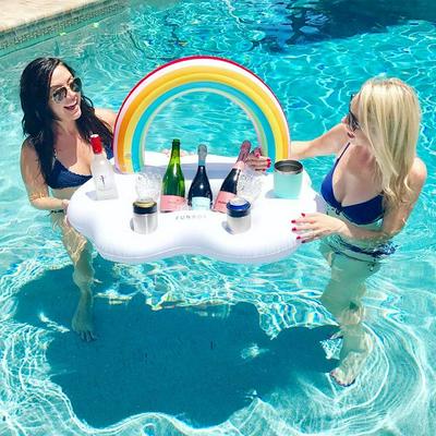 Rainbow Cloud Beverage Floating Cup Coaster Summer Beach Leisure Inflatable Drink Cup Bottle Holder  for Swimming Pool Party and Water Fun Decorations 