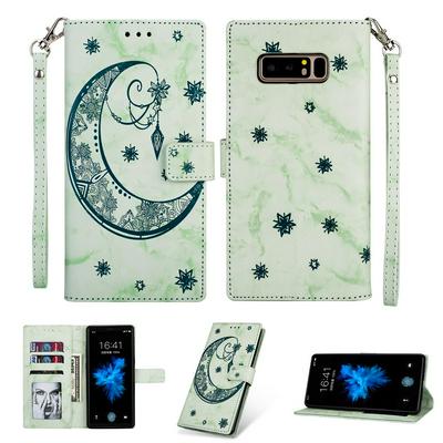 Crescent and Stars Pattern PU Leather + Soft TPU with Card Slots and Stand Wallet Picture Frame Protective Cover Case for Samsung Galaxy Note 8