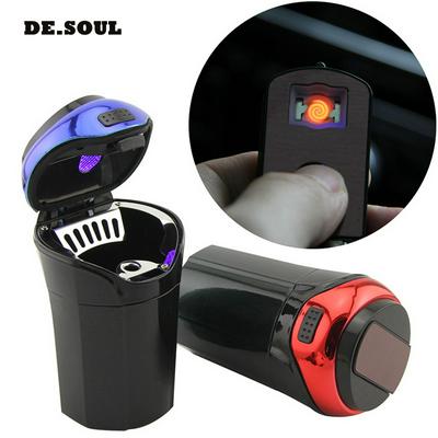 Car Ashtray with Built-in LED Indicator and Detachable Cigarette Lighter