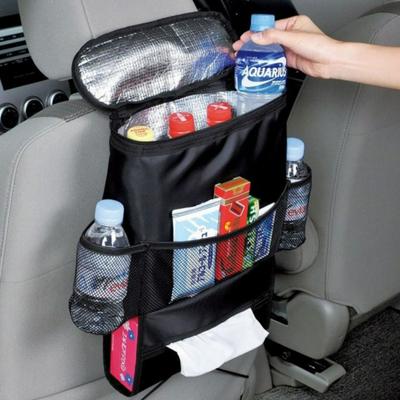 Multi-Pocket Insulated Food Water Storage Mesh Car Seat Back Hanging Bag Container Car Stowing Tidying Bag