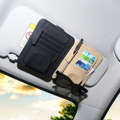 Multi-Function PU Leather Car Stowing Tidying Organizer Car Sun Visor Card Ticket Pen Glasses Storage Holder Car Interior Accessories 