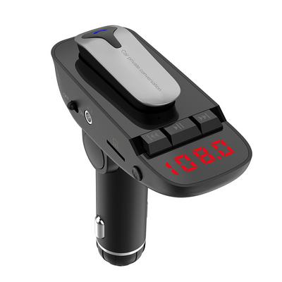 Bluetooth FM Transmitter for Car, Wireless Radio Transmitter with Matching Earphone Dual USB Ports Support TF Card USB Flash Drive
