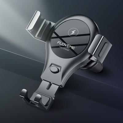 FLOVEME Round Shaped Gravity 10W Qi Fast Wireless Charging Car Phone Holder Charger for Smartphones