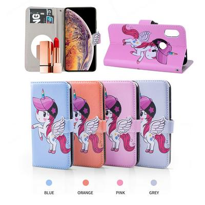 Pegasus Unicorn Pattern with Makeup Mirror PU Leather + Soft TPU with Stand Support and Card Holder and Wallet Slots Protective Case for Xiaomi Redmi Note 6 Pro 