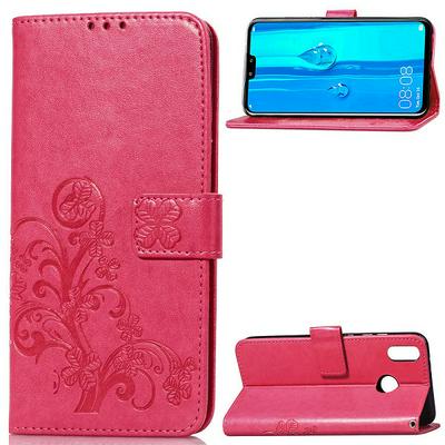Embossed Four-Leaf Clover Shockproof Side Flip PU Leather + Soft TPU Stand with Magnetic Buckle and Card Slots Wallet Case for Huawei Y9 (2019) / Enjoy 9 Plus
