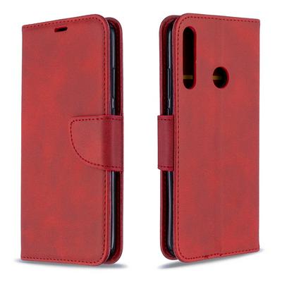 Solid Color Sheep Pattern Wrist Strap Style Shock-Absorption Side Flip PU Leather + Soft TPU Card Slots with Magnetic Buckle and Stand Wallet Case for Huawei P40 Lite E / Y7p