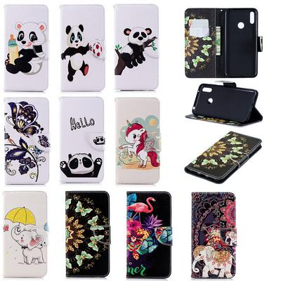Colored Painting Shockproof Side Flip PU Leather + Soft TPU Card Slots with Magnetic Buckle and Stand Wallet Protective Case for Huawei Y7 (2019)