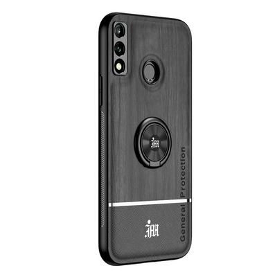 Ultra-thin Bionic Wood Grain Anti-fall Hard PC+ Soft Frame Back Cover Phone Case with Ring Buckle Bracket for HUAWEI Y8s