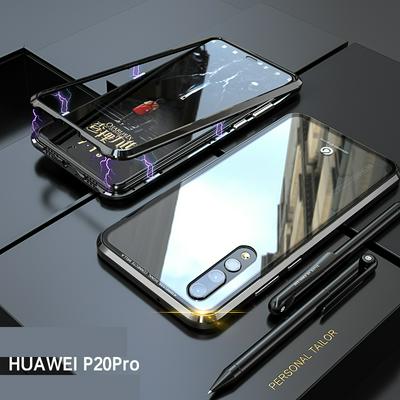 HD Transparent Tempered Glass Front Screen Protector + Magnetic Adsorption Back Cover Case for Huawei P20 Pro