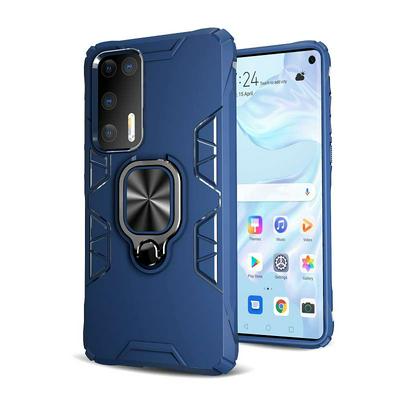 Honeycomb Texture Shockproof Scratch-Resistance PC+TPU Phone Protective Case with Metal Ring Kickstand for HUAWEI P40
