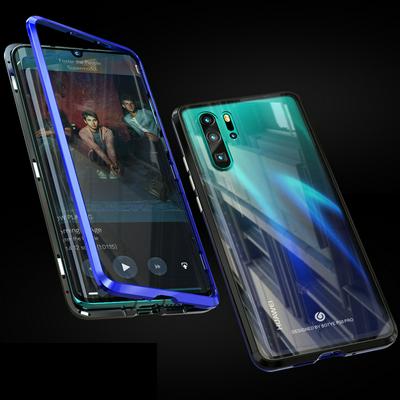 Anti-Scratch Drop-Proof Ten Thousand Magnetic King Detachable Single Side Transparent 9H Tempered Glass + Metal Frame Back Case Cover for Huawei P30 Pro