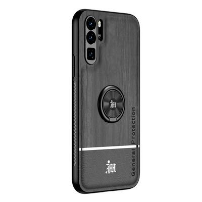 Ultra-thin Bionic Wood Grain Anti-fall Hard PC+ Soft Frame Back Cover Phone Case with Ring Buckle Bracket for HUAWEI P30 Pro