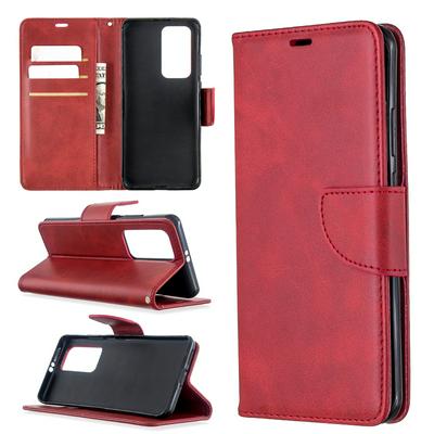 Solid Lambskin Pattern Wrist Strap Style Anti-Fall Side Flip PU Leather + Soft TPU Stand with Magnetic Buckle and Card Slots Wallet Case for Huawei P40 Pro