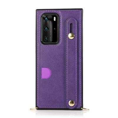 Crossbody Backpack Type Dropproof Shockproof PU Leather Wallet Phone Case with Card Slot and Wrist Strap for HUAWEI P40