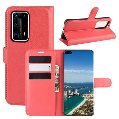 Litchi Pattern Side Flip Shockproof PU Leather + Soft TPU Magnetic Buckle with Stand and Card Slots Wallet Case for Huawei P40 Pro+